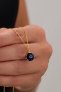 10 mm Gümüş Altın Gold Kaplama Koyu Mavi Lacivert Nazar Boncuğu Cam Göz Kolye