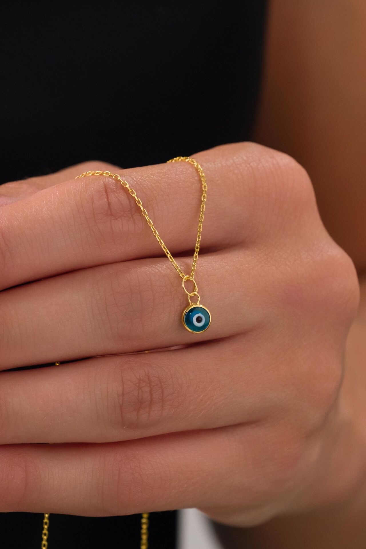 6 mm Gümüş Altın Gold Kaplama Açık Mavi Turkuaz Gök Mavisi Nazar Boncuğu Cam Göz Kolye