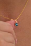 6 mm Gümüş Altın Gold Kaplama Açık Mavi Turkuaz Gök Mavisi Nazar Boncuğu Cam Göz Kolye