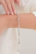 Gümüş Toplu Oval Zincir Hallow Taşsız Bileklik