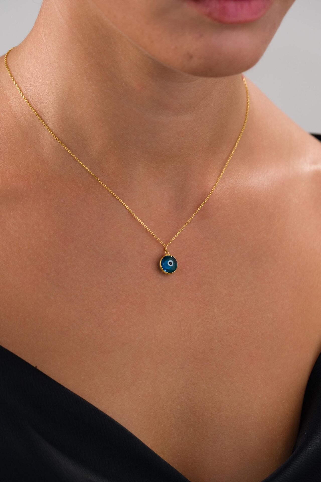 10 mm Gümüş Altın Gold Kaplama Açık Mavi Turkuaz Gök Mavisi Nazar Boncuğu Cam Göz Kolye