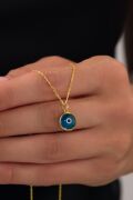 10 mm Gümüş Altın Gold Kaplama Açık Mavi Turkuaz Gök Mavisi Nazar Boncuğu Cam Göz Kolye