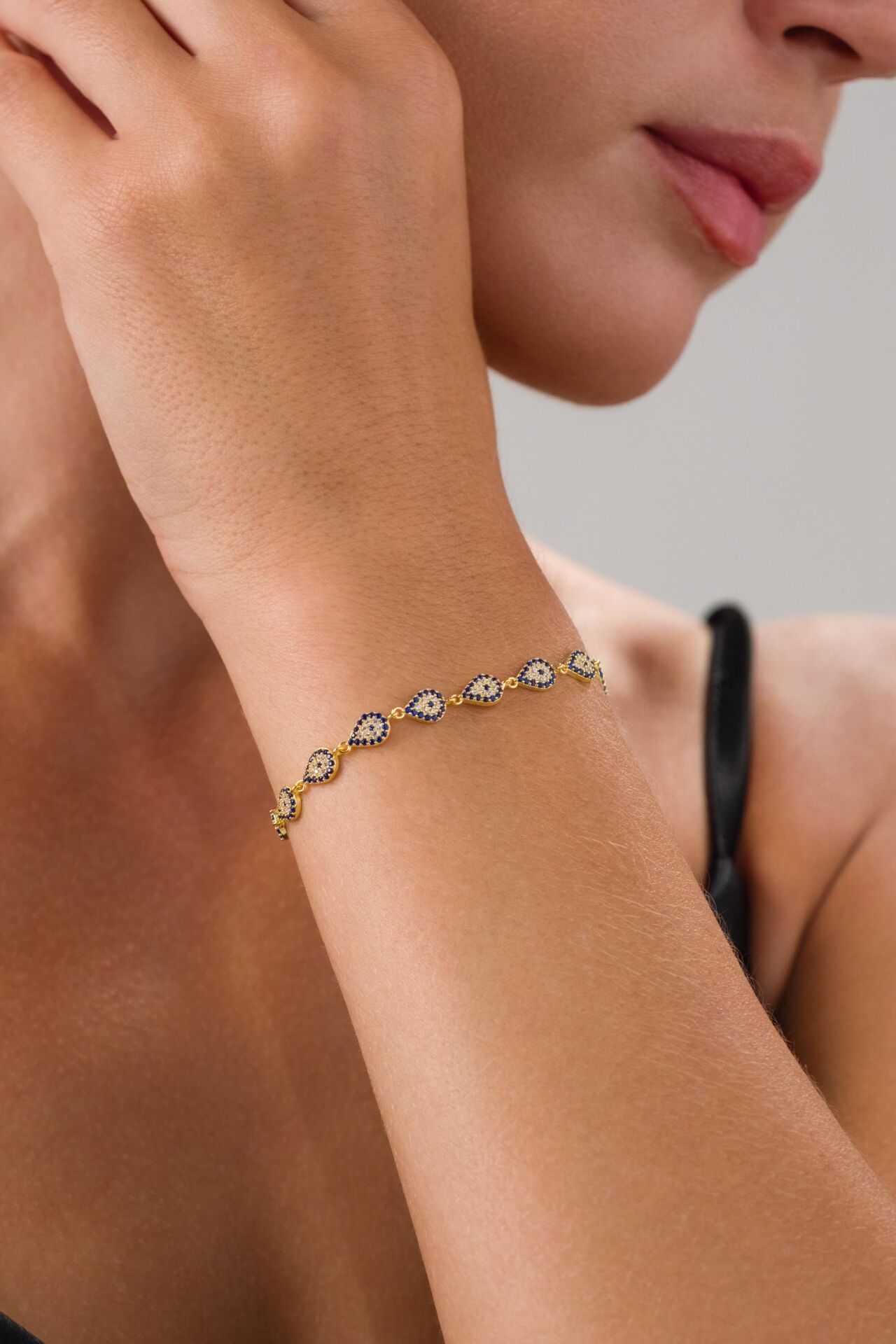 Gümüş Altın Gold Kaplama Damla Mavi Nazar Boncuklu Göz Bileklik