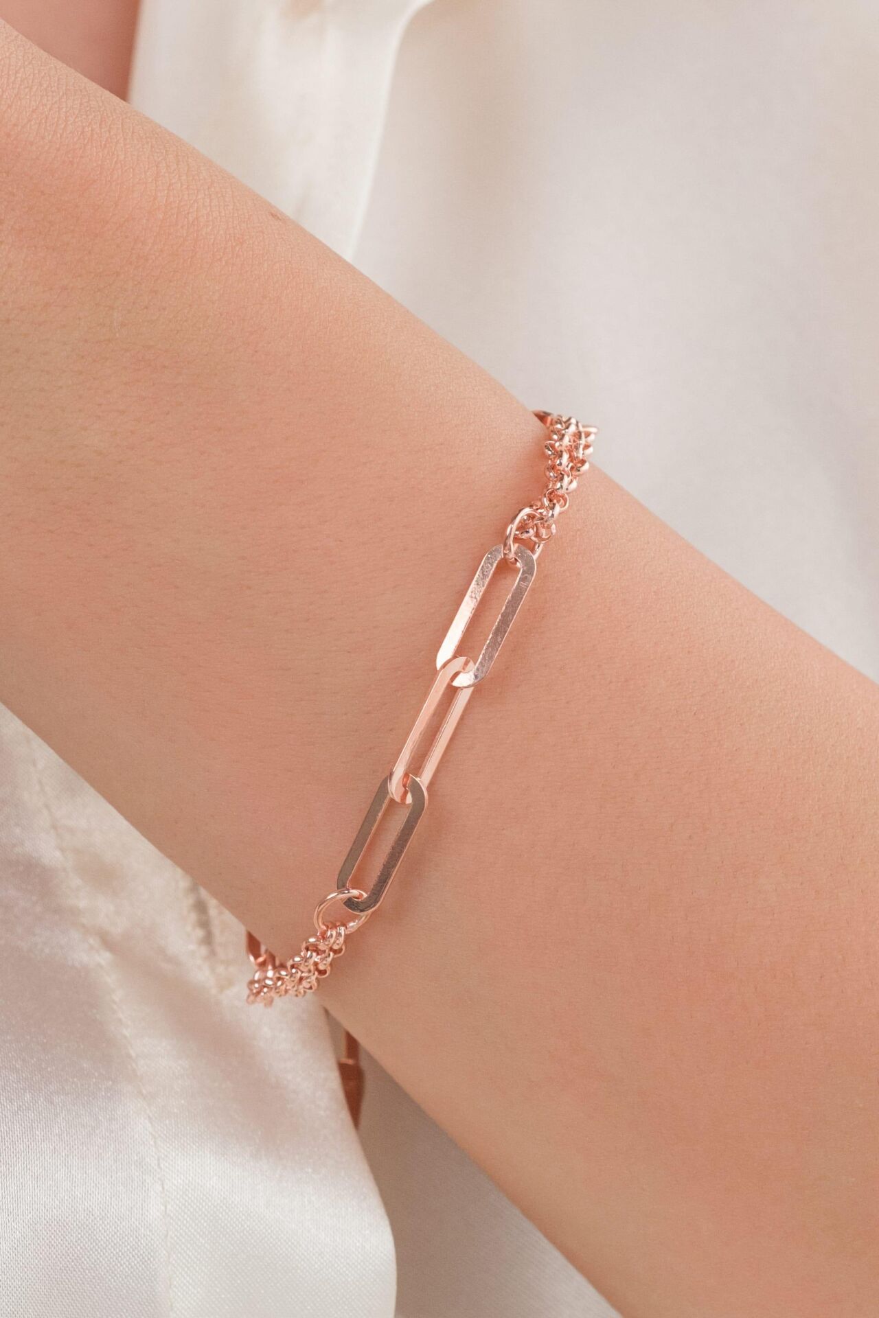 Gümüş ROSE Kaplama Ataç Zincir Hallow Taşsız Bileklik