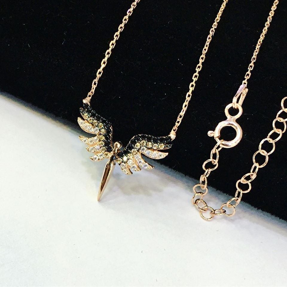 GÜMÜŞ ROSE SİYAH BEYAZ ZİRKON TAŞLI KOLYE