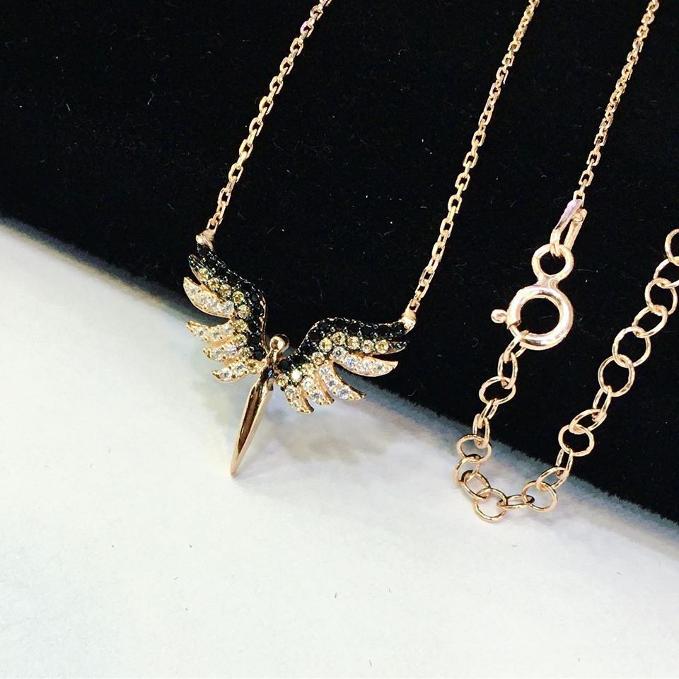 GÜMÜŞ ROSE SİYAH BEYAZ ZİRKON TAŞLI KOLYE