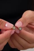 Gümüş 7.5 mm Nazar Boncuklu Boncuğu Minimal Küçük Yuvarlak Çivili Altın Gold Kaplama Küpe