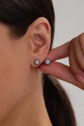 Gümüş 7.5 mm Nazar Boncuklu Boncuğu Minimal Küçük Yuvarlak Çivili Altın Gold Kaplama Küpe