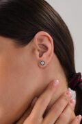 Gümüş 7.5 mm Nazar Boncuklu Boncuğu Minimal Küçük Yuvarlak Çivili Altın Gold Kaplama Küpe