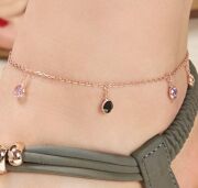 GÜMÜŞ ROSE YUVARLAK RENKLİ ZİRKON TAŞLI  HALHAL