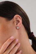 Gümüş 11 mm Nazar Boncuklu Boncuğu Altın Gold Kaplama Yuvarlak Çivili Göz Küpe