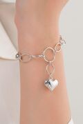 Gümüş Kalpli Kalp Oval  Zincir Hallow Sade Modern Taşsız Bileklik