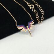 GÜMÜŞ ROSE MAVİ PEMBE ZİRKON TAŞLI MİKAİL KILICI KOLYE