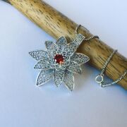 GÜMÜŞ TELKARİ ÇİÇEK KIRMIZI ZİRKON  TAŞLI KOLYE