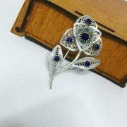 GÜMÜŞ TELKARİ PARLAMENT MAVİSİ ZİRKON TAŞLI ÇİÇEK BROŞ