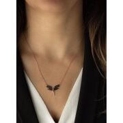 GÜMÜŞ ROSE SİYAH ZİRKON TAŞLI MİKAİL KILICI KOLYE