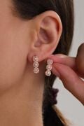 Gümüş Rose Kaplama Beyaz Zirkon Taşlı Salkım Su Yolu  Pırlanta Tek Taş Modeli Reina Miracle Şık Küpe