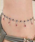 GÜMÜŞ SİYAH VE PEMBE ZİRKON TAŞLI DAMLA MODEL HALHAL