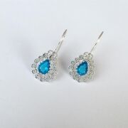 TELKARİ GÖK MAVİSİ ZİRKON TAŞLI DAMLA GÜMÜŞ KÜPE