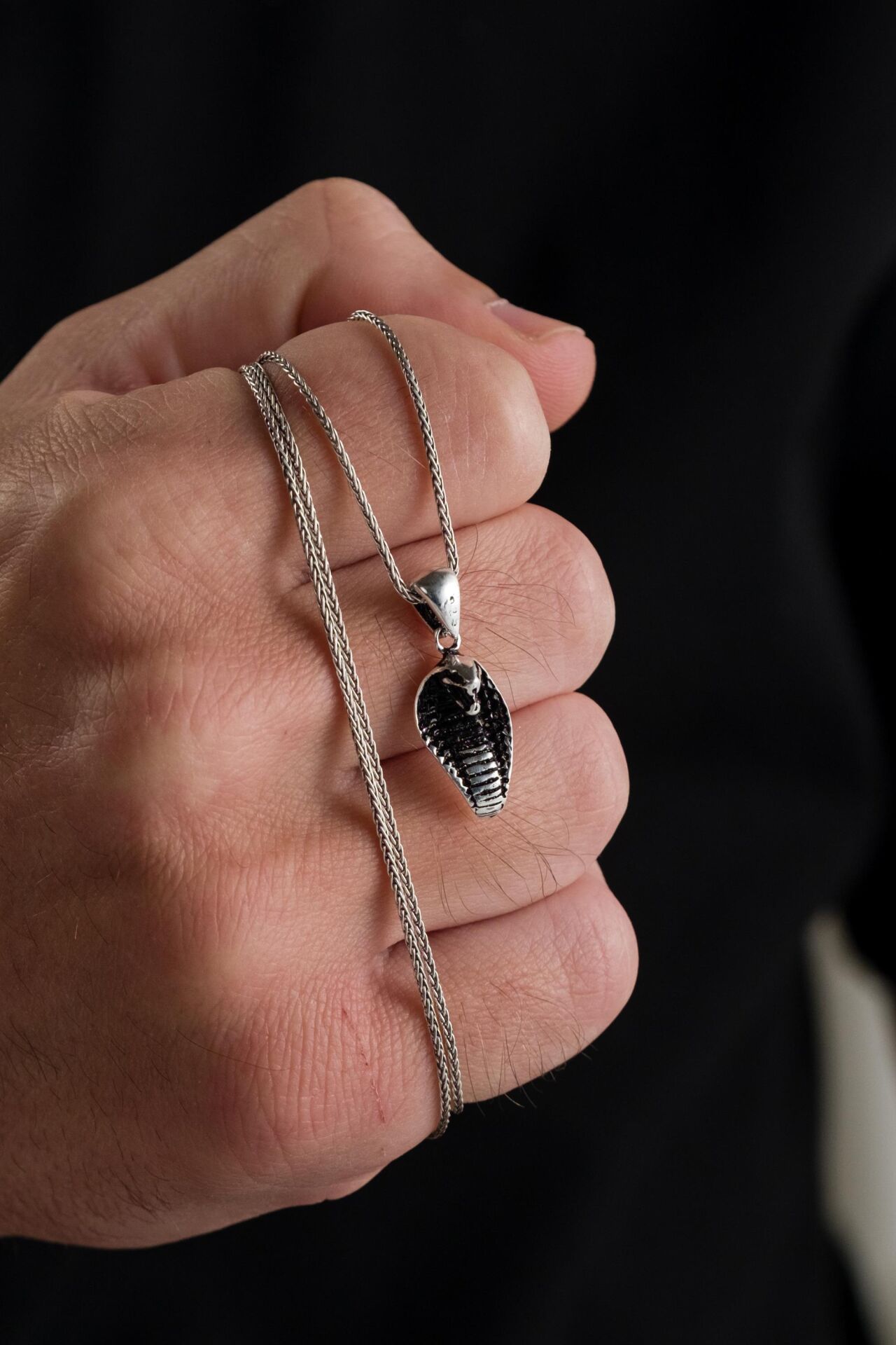 Gümüş Yılan Karartmalı Erkek Kolye