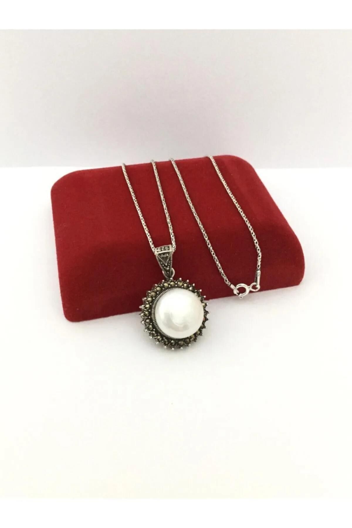 GÜMÜŞ MARKAZİT VE İNCİ TAŞLI KOLYE