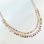 GÜMÜŞ ROSE BRONZ RENK PULLU VE RENKLİ TAŞLI İKİ SIRALI  KOLYE