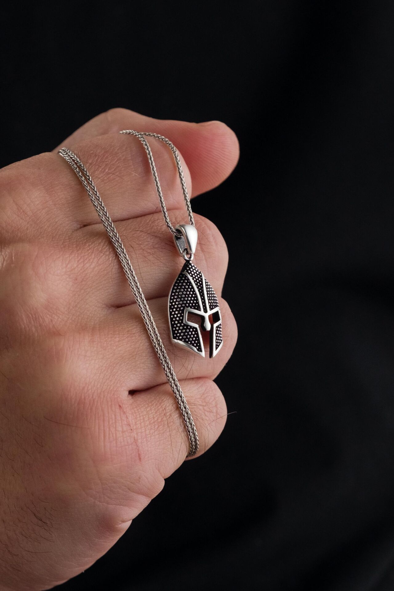 925 Ayar Gümüş Miğfer Gladyatör Sparta Mask Savaşçı Karartmalı Erkek Kolye