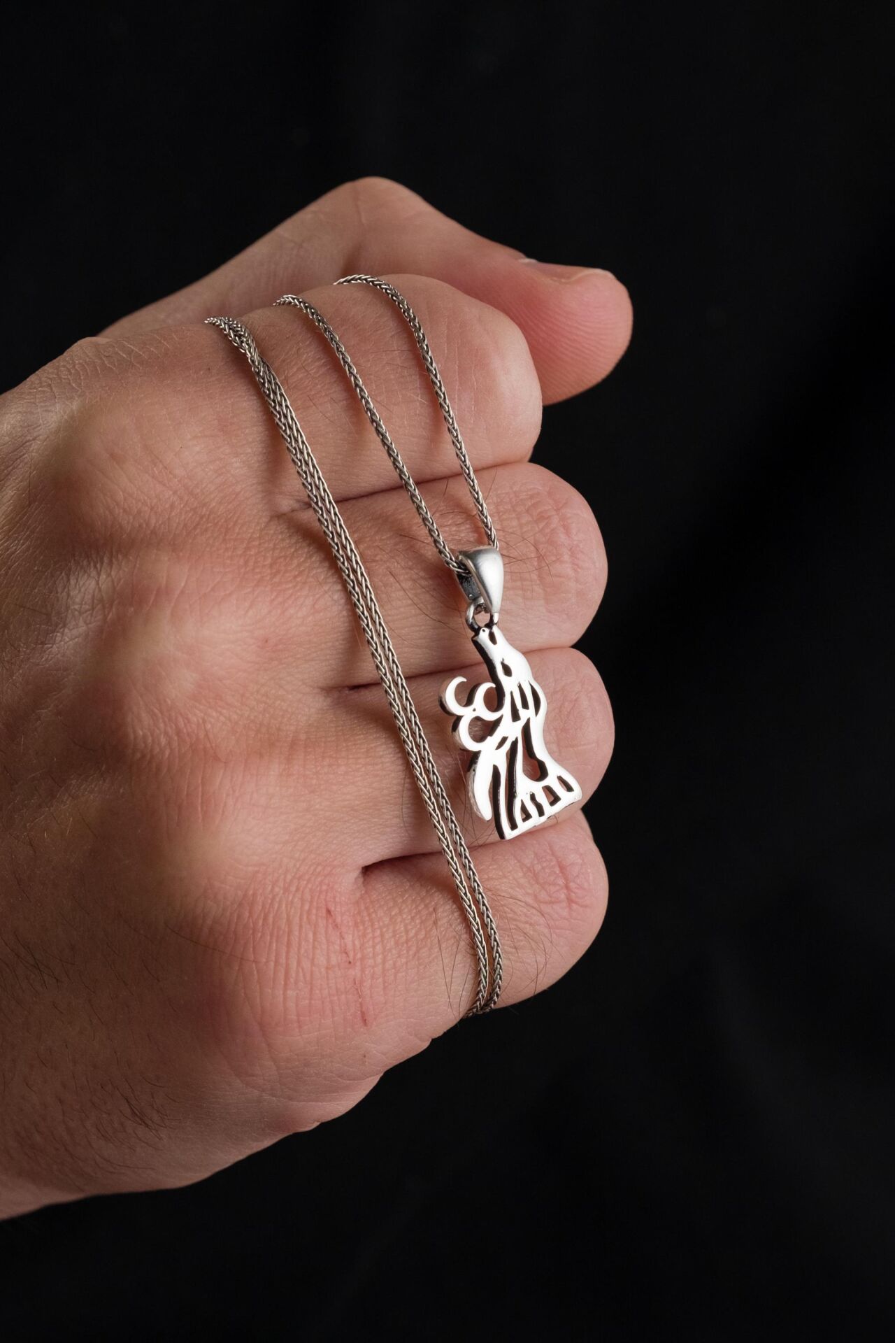 GÜMÜŞ ÜÇ HİLAL KURT KOLYE