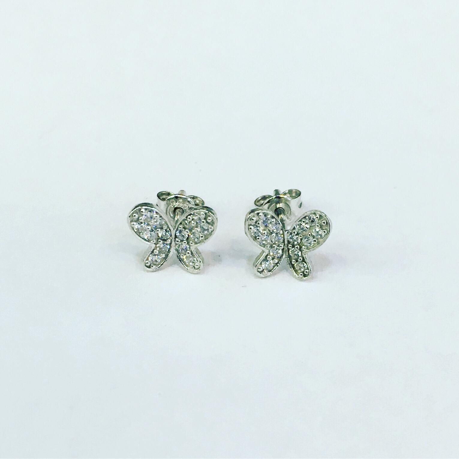 GÜMÜŞ ZİRKON TAŞLI KELEBEK KÜPE