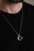23 MM GÜMÜŞ AY YILDIZ BAYRAK ESKİTME İŞLEMELİ ERKEK KOLYE
