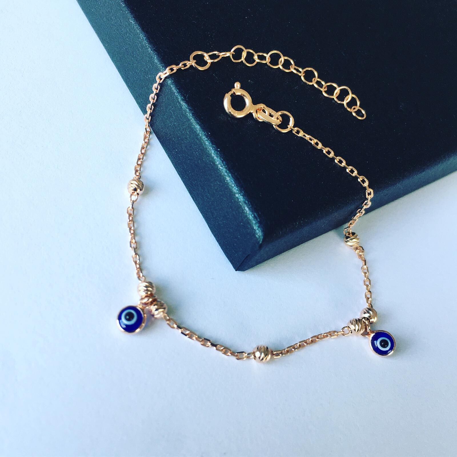 GÜMÜŞ ROSE MAVİ NAZAR BONCUKLU DORİKA BİLEKLİK