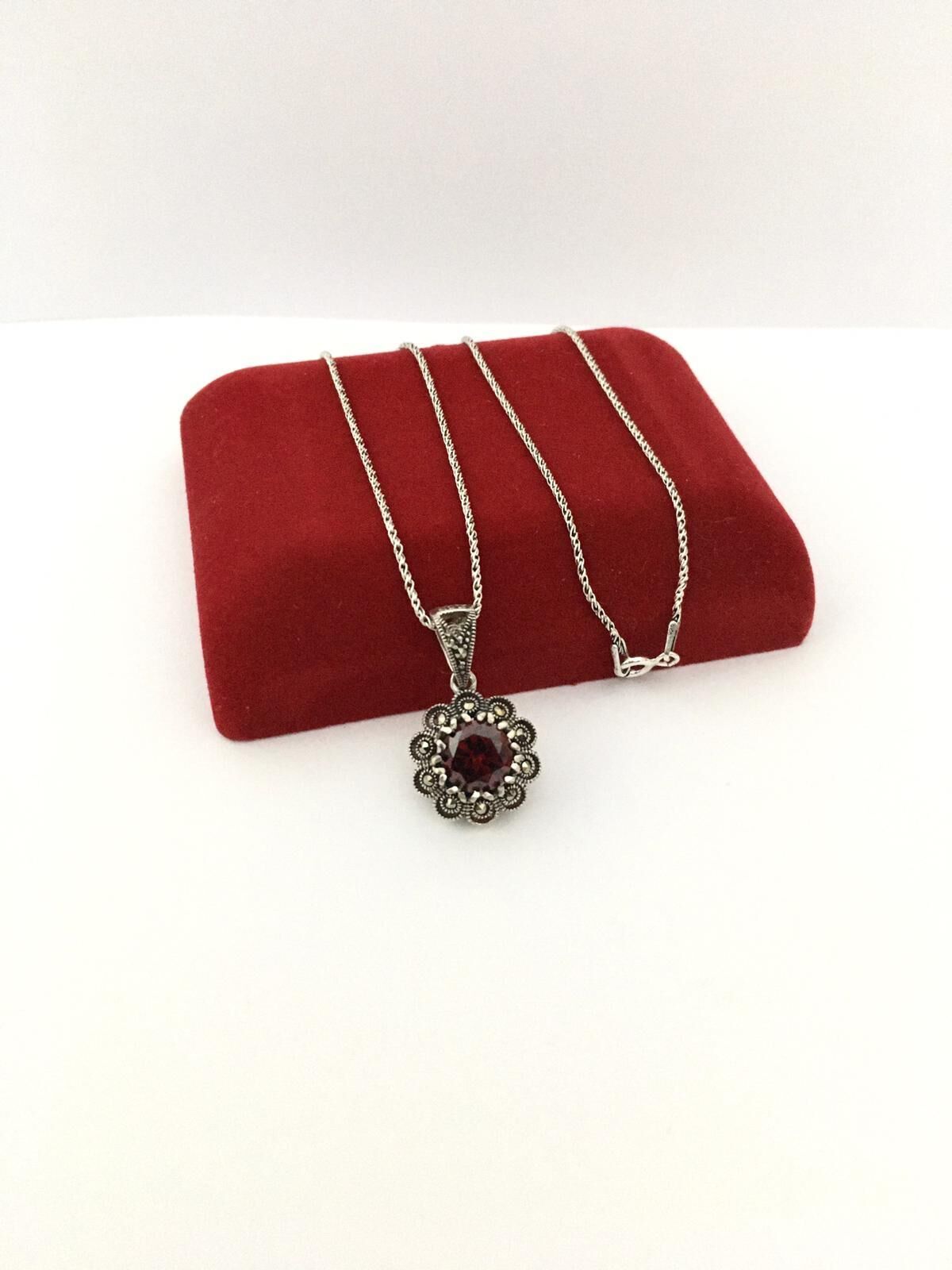 GÜMÜŞ MARKAZİT VE LAL(granet) TAŞLI KOLYE