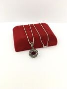 GÜMÜŞ MARKAZİT VE LAL(granet) TAŞLI KOLYE