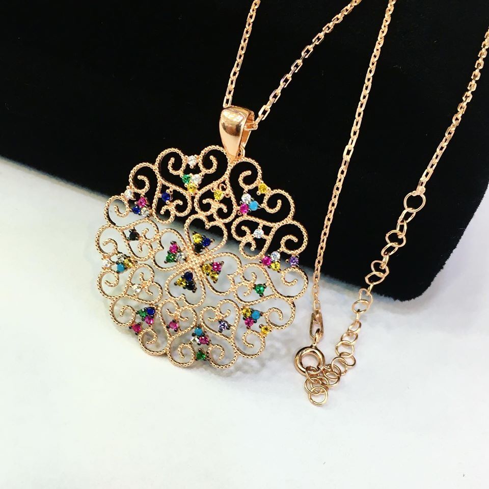 GÜMÜŞ ROSE BRONZ RENKLİ TAŞLI YAŞAM ÇİÇEĞİ KOLYESİ