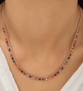 GÜMÜŞ ROSE  RENKLİ TAŞLI SIRALI  KOLYE