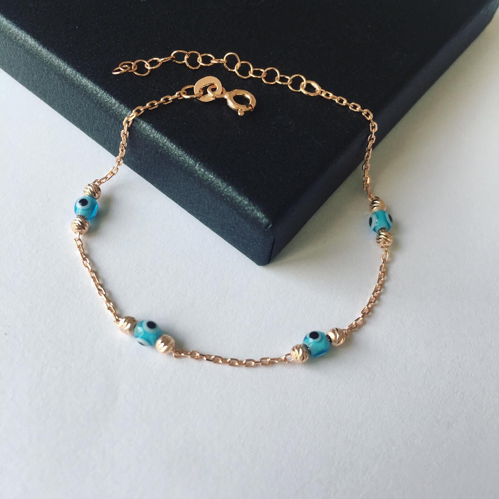 NAZAR BONCUKLU ROSE BRONZ RENK DORİKA GÜMÜŞ BİLEKLİK