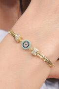 Gümüş Altın Kaplama Nazar Boncuklu Turkuaz Taşlı İtalyan Yılan Zincir Bileklik