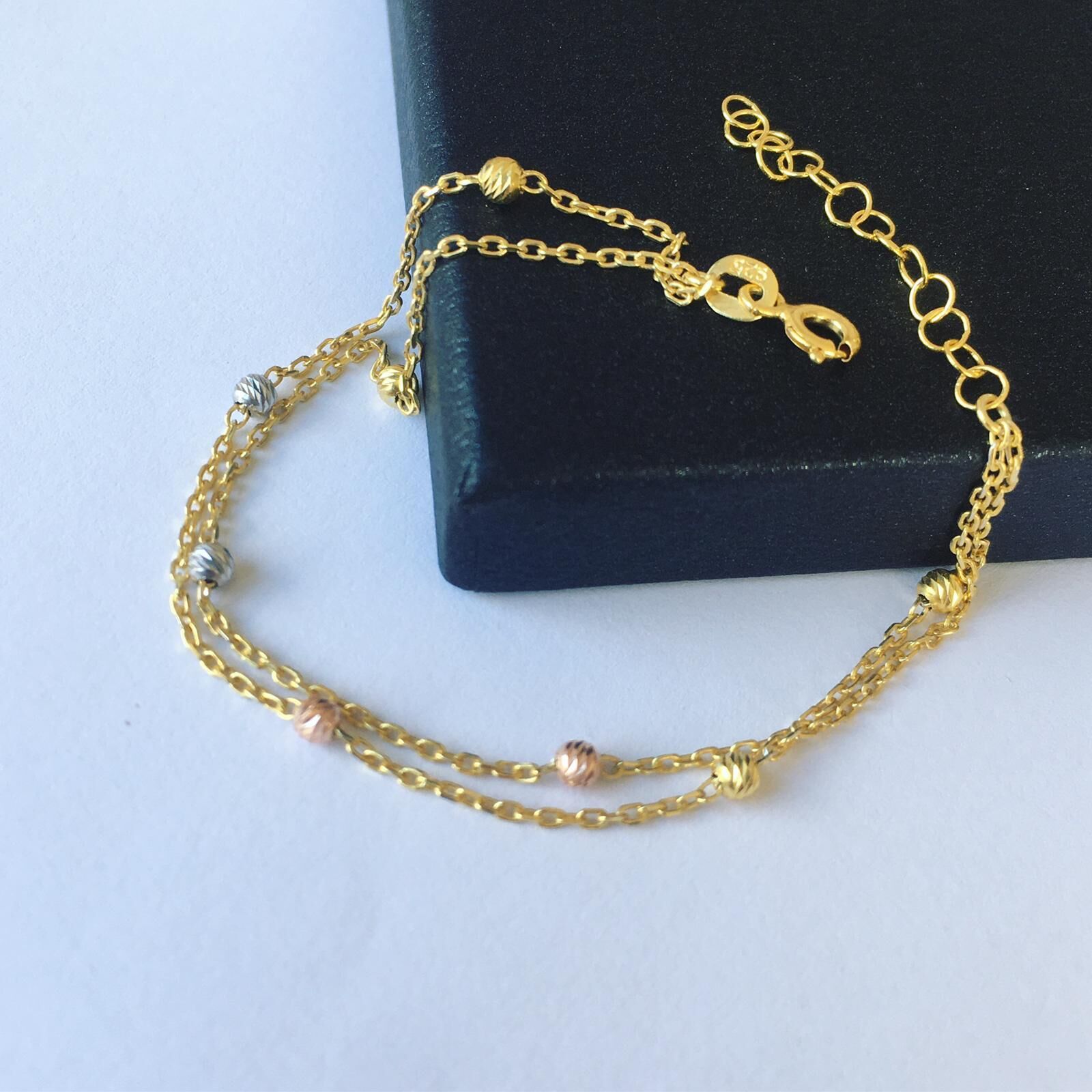 GÜMÜŞ İKİ SIRALI ALTIN KAPLAMA TOPLU DORİKA BİLEKLİK