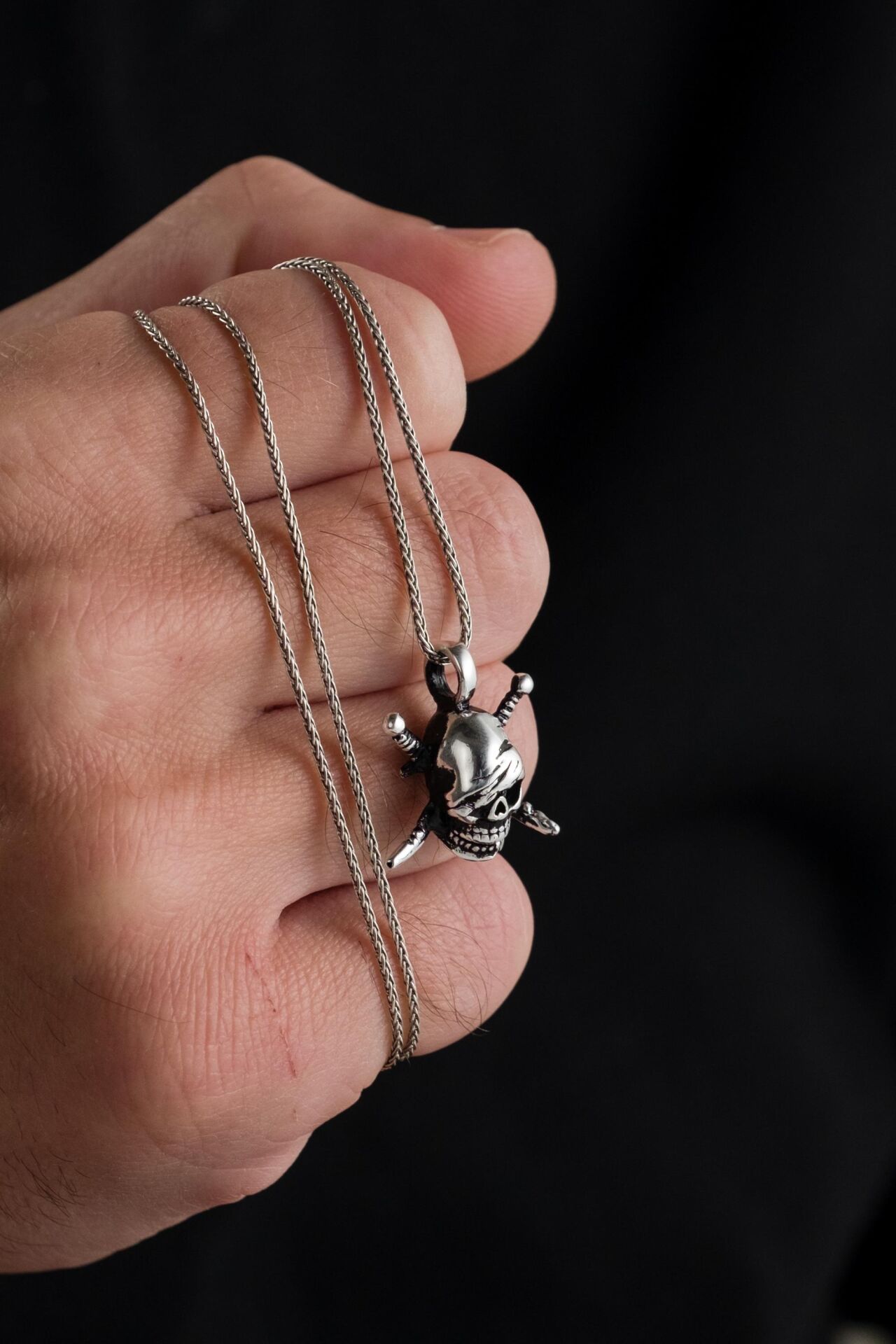 925 Ayar Gümüş Kuru Kafa Model Erkek Kolye