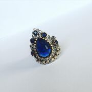 TELKARİ KÖK SAFİR VE ZİRKON TAŞLI DAMLA GÜMÜŞ YÜZÜK