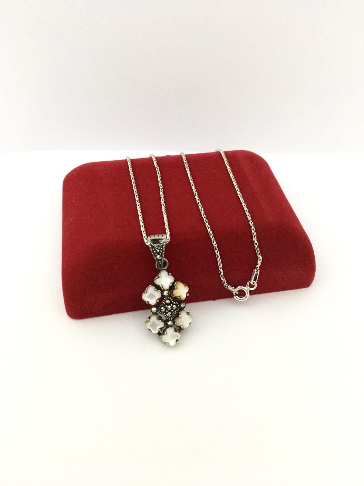 GÜMÜŞ MARKAZİT VE SEDEF TAŞLI KOLYE