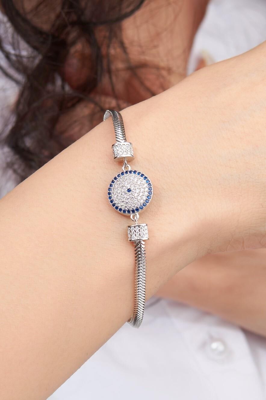 Gümüş Nazar Boncuklu İtalyan Yılan Zincir Bileklik