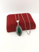 GÜMÜŞ MARKAZİT VE YEŞİL ZİRKON TAŞLI KOLYE