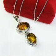 GÜMÜŞ BAL RENGİ SİTRİN TAŞLI KOLYE