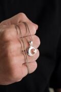 18 MM GÜMÜŞ AY YILDIZ BAYRAK ERKEK KOLYE