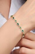 Gümüş Altın Kaplama Damla Yeşil Zirkon Taşlı Su Yolu Bileklik