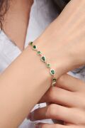 Gümüş Altın Kaplama Damla Yeşil Zirkon Taşlı Su Yolu Bileklik
