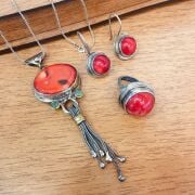 GÜMÜŞ MERCAN TAŞLI SET