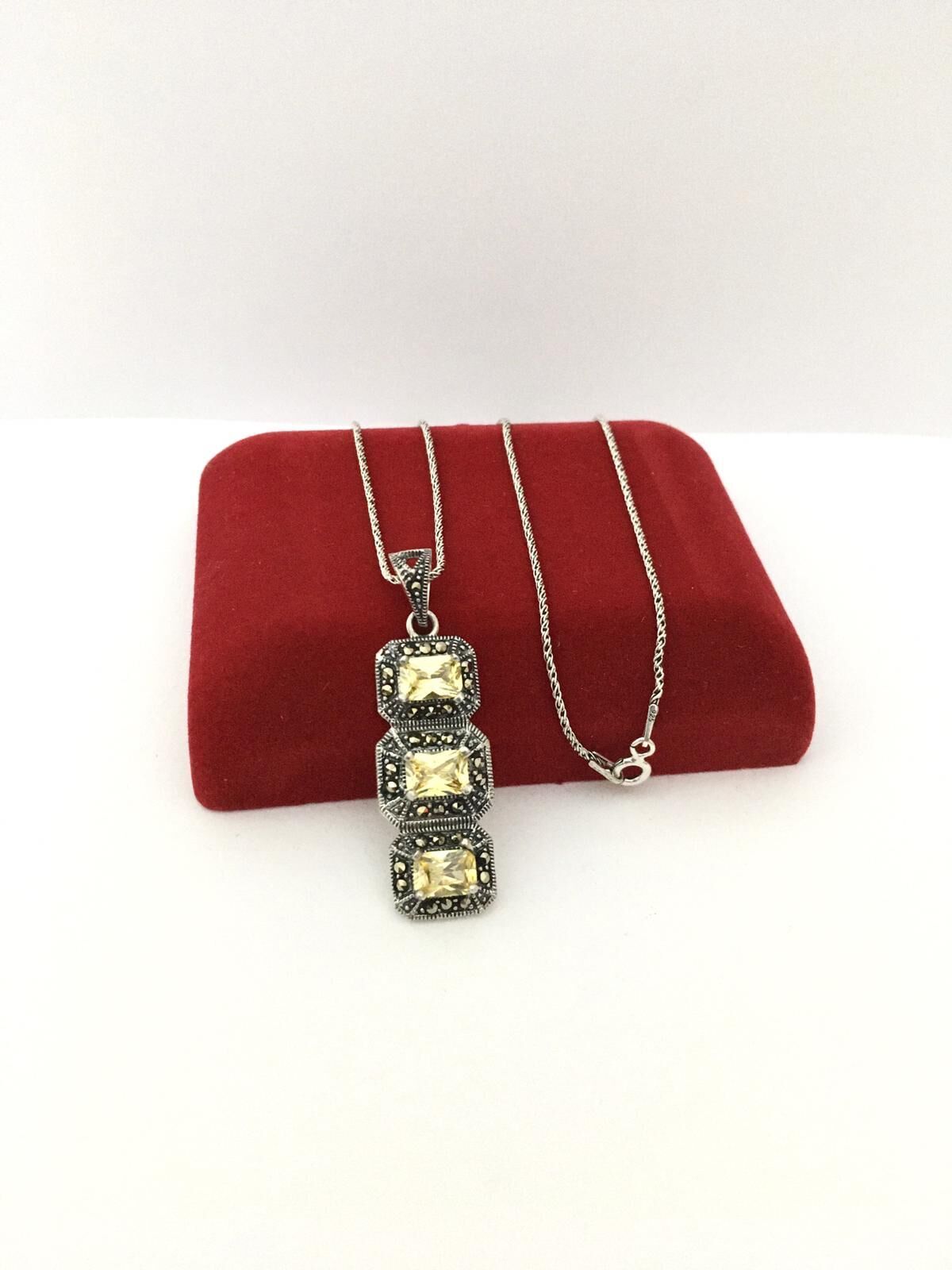 GÜMÜŞ MARKAZİT VE SİTRİN TAŞLI KOLYE