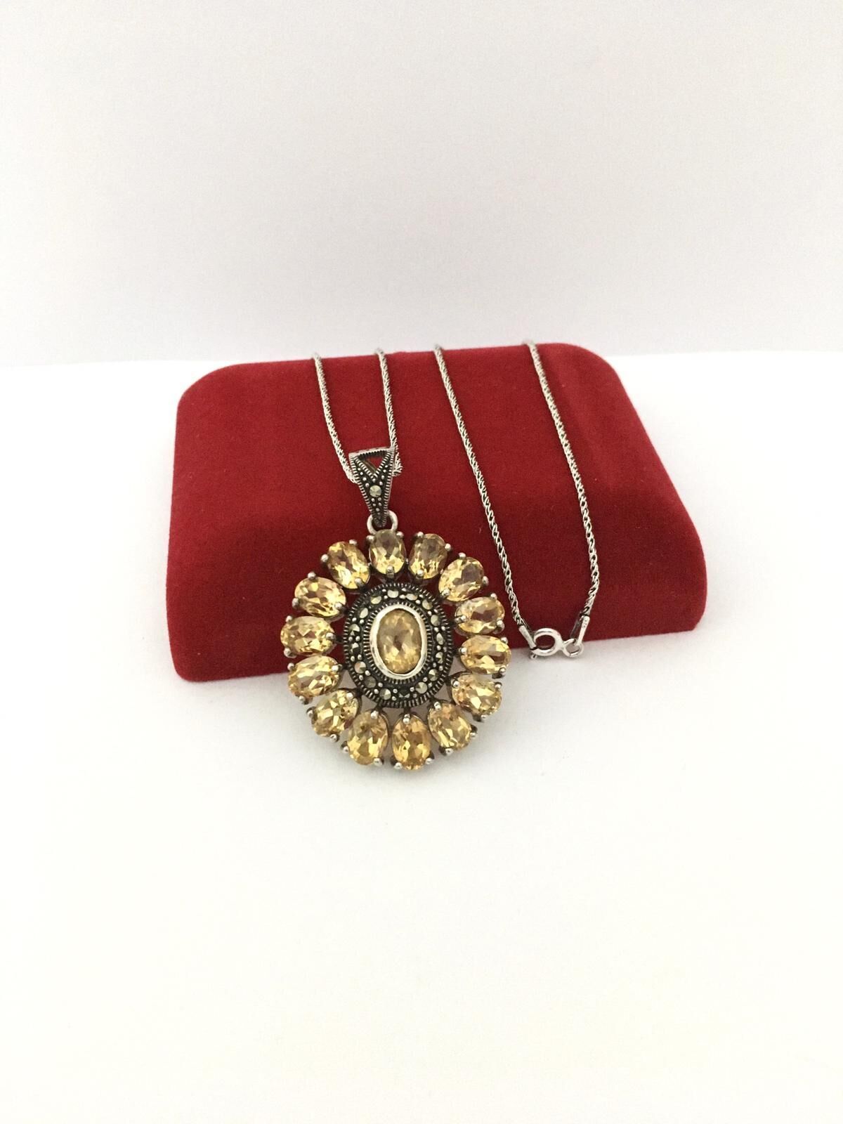 GÜMÜŞ MARKAZİT VE SİTRİN TAŞLI KOLYE